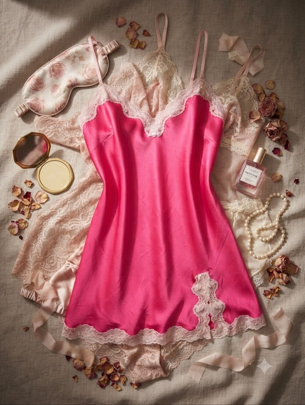 Victorias Secret Pink Satin Lace Trim Mini Lingerie Slip Dress
